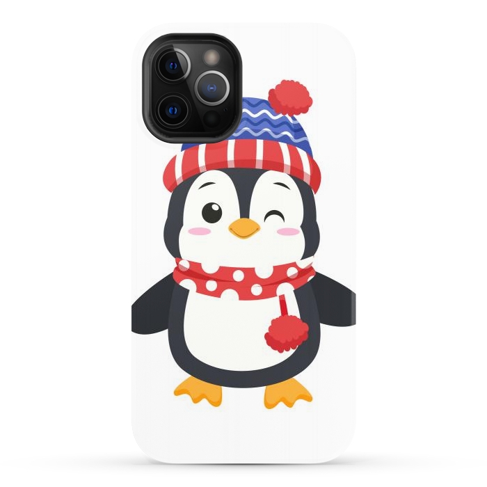 iPhone 12 Pro StrongFit adorable penguin with winter clothes by haroulita