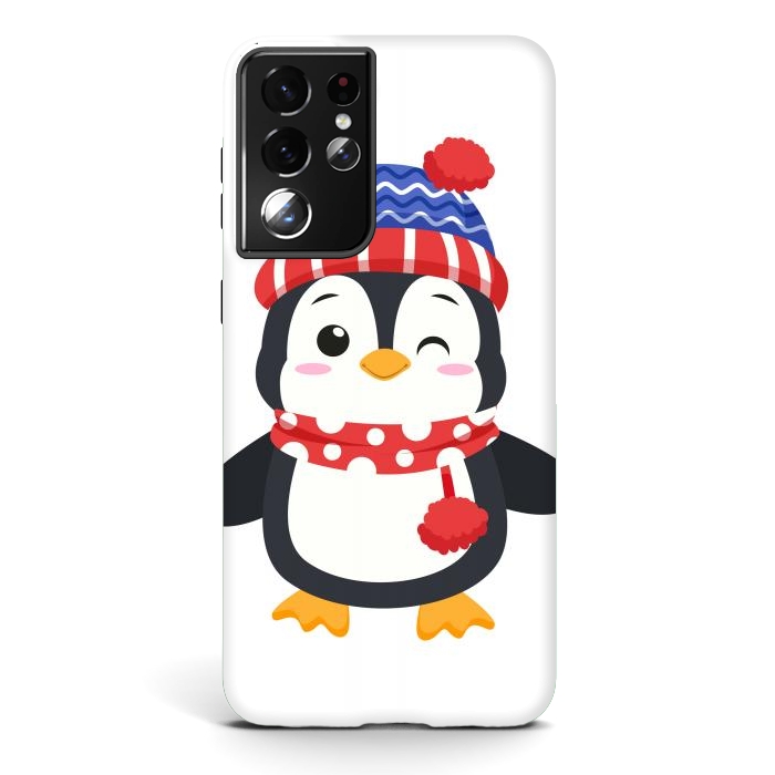 Galaxy S21 ultra StrongFit adorable penguin with winter clothes by haroulita
