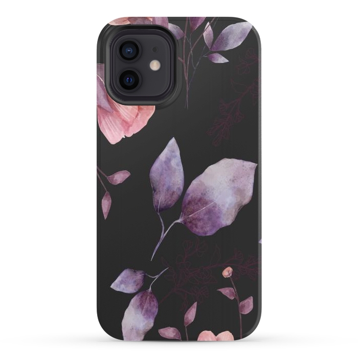 iPhone 12 StrongFit rose gray flowers by haroulita