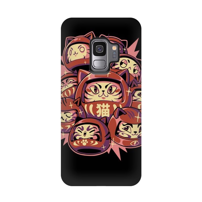 Galaxy S9 StrongFit Daruma Cats by Ilustrata