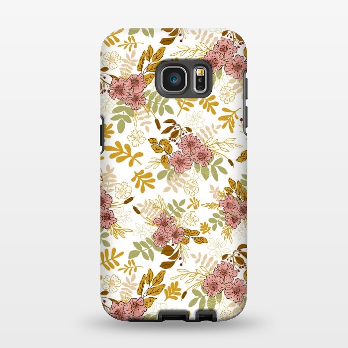 Galaxy S7 EDGE StrongFit Autumnal Florals in Pink and Mustard by Paula Ohreen