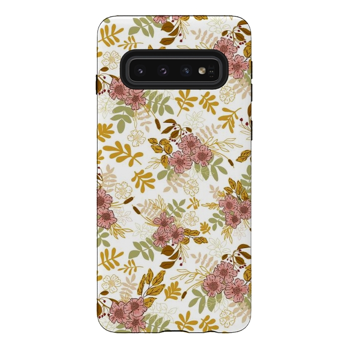 Galaxy S10 StrongFit Autumnal Florals in Pink and Mustard by Paula Ohreen