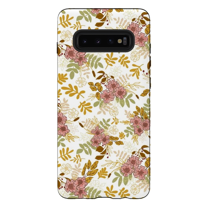 Galaxy S10 plus StrongFit Autumnal Florals in Pink and Mustard by Paula Ohreen