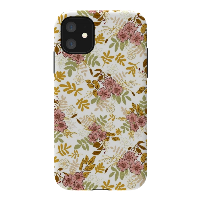 iPhone 11 StrongFit Autumnal Florals in Pink and Mustard by Paula Ohreen