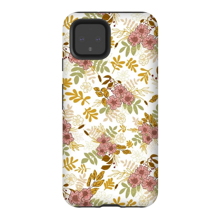 Pixel 4 StrongFit Autumnal Florals in Pink and Mustard by Paula Ohreen