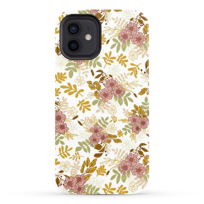 iPhone 12 StrongFit Autumnal Florals in Pink and Mustard by Paula Ohreen