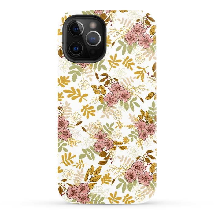 iPhone 12 Pro StrongFit Autumnal Florals in Pink and Mustard by Paula Ohreen