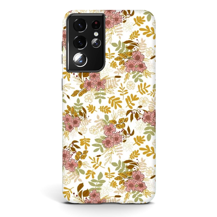 Galaxy S21 ultra StrongFit Autumnal Florals in Pink and Mustard by Paula Ohreen