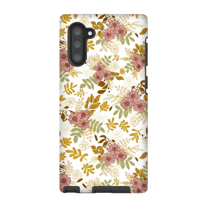 Galaxy Note 10 StrongFit Autumnal Florals in Pink and Mustard by Paula Ohreen