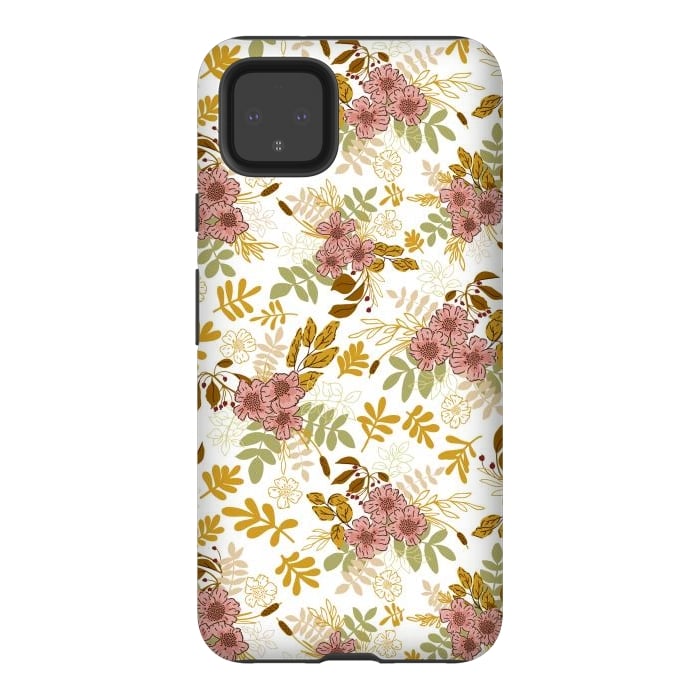 Pixel 4XL StrongFit Autumnal Florals in Pink and Mustard by Paula Ohreen