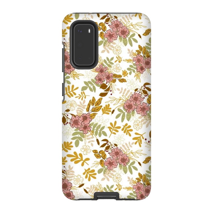 Galaxy S20 StrongFit Autumnal Florals in Pink and Mustard by Paula Ohreen