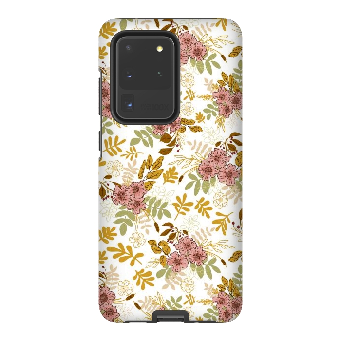 Galaxy S20 Ultra StrongFit Autumnal Florals in Pink and Mustard by Paula Ohreen