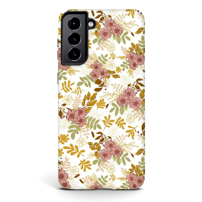 Galaxy S21 StrongFit Autumnal Florals in Pink and Mustard by Paula Ohreen