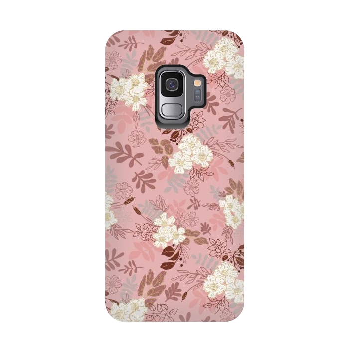 Galaxy S9 StrongFit Autumnal Florals in Pink and White by Paula Ohreen