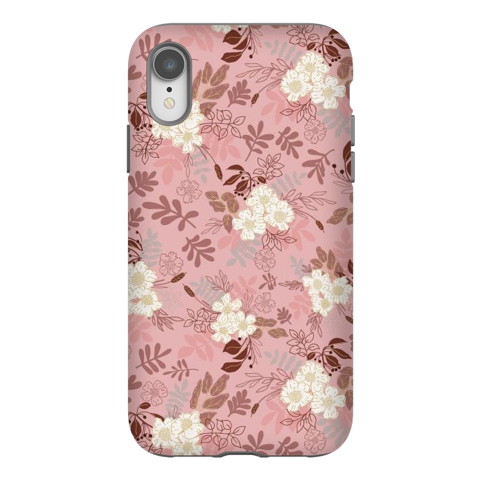iPhone Xr StrongFit Autumnal Florals in Pink and White by Paula Ohreen