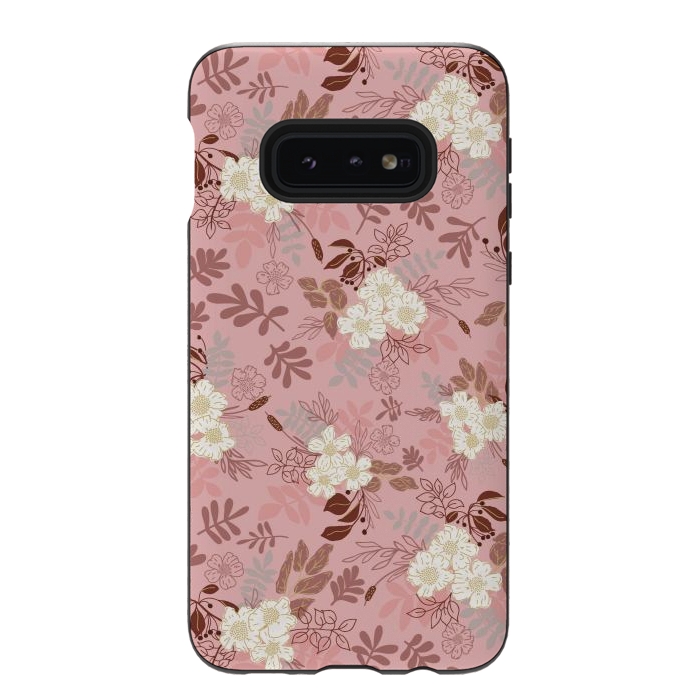 Galaxy S10e StrongFit Autumnal Florals in Pink and White by Paula Ohreen