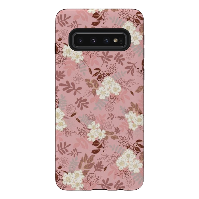 Galaxy S10 StrongFit Autumnal Florals in Pink and White by Paula Ohreen