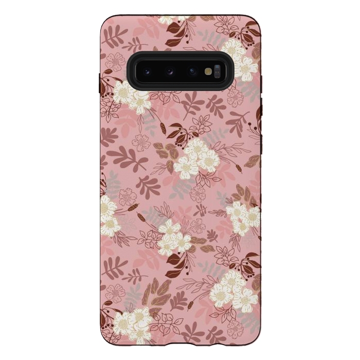 Galaxy S10 plus StrongFit Autumnal Florals in Pink and White by Paula Ohreen