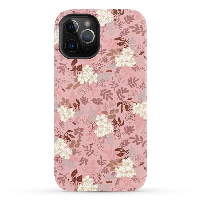 iPhone 12 Pro Max StrongFit Autumnal Florals in Pink and White by Paula Ohreen