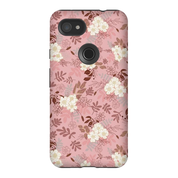 Pixel 3AXL StrongFit Autumnal Florals in Pink and White by Paula Ohreen