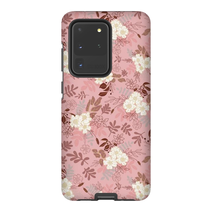 Galaxy S20 Ultra StrongFit Autumnal Florals in Pink and White by Paula Ohreen