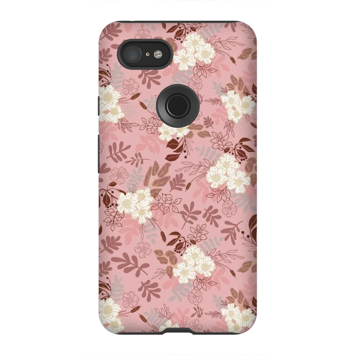 Pixel 3XL StrongFit Autumnal Florals in Pink and White by Paula Ohreen