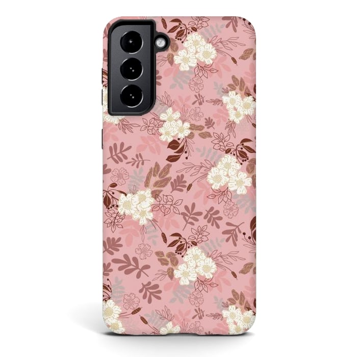 Galaxy S21 StrongFit Autumnal Florals in Pink and White by Paula Ohreen