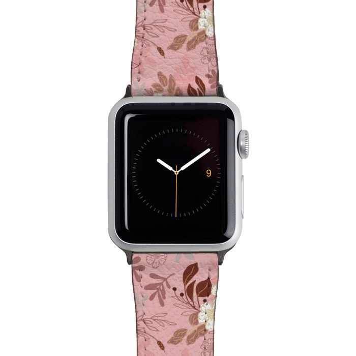 Watch 42mm / 44mm Strap PU leather Autumnal Florals in Pink and White by Paula Ohreen
