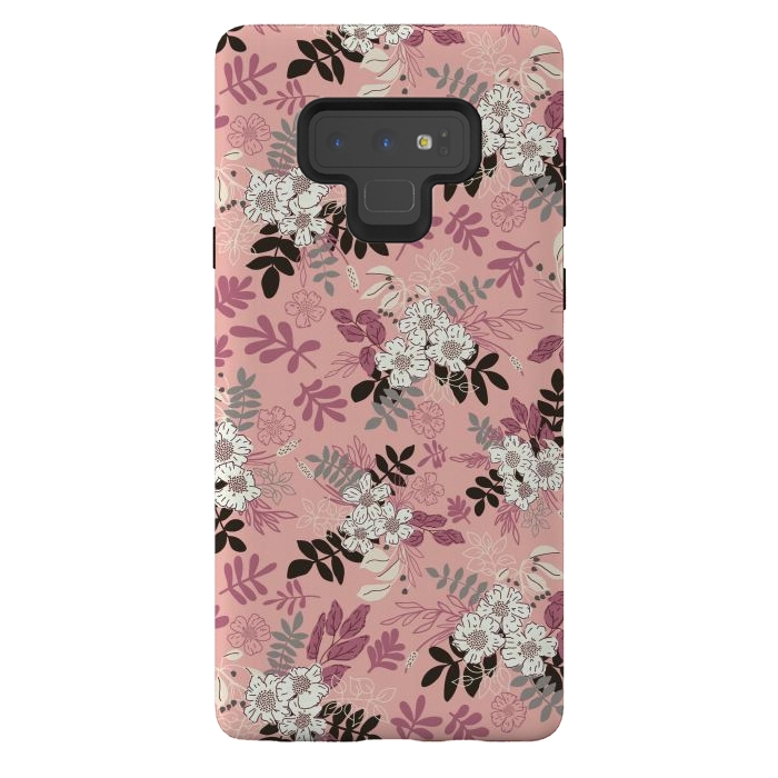 Galaxy Note 9 StrongFit Autumnal Florals in Pink, Black and White by Paula Ohreen