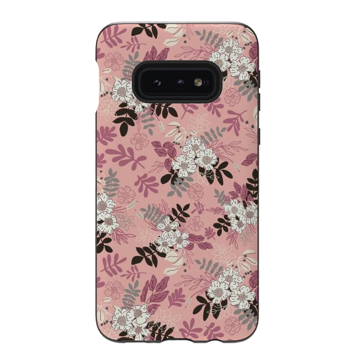 Galaxy S10e StrongFit Autumnal Florals in Pink, Black and White by Paula Ohreen
