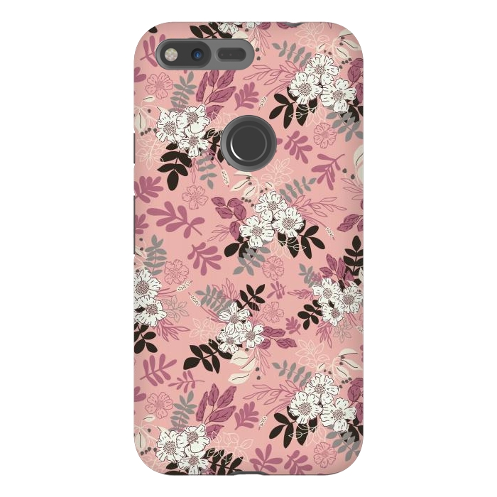Pixel XL StrongFit Autumnal Florals in Pink, Black and White by Paula Ohreen