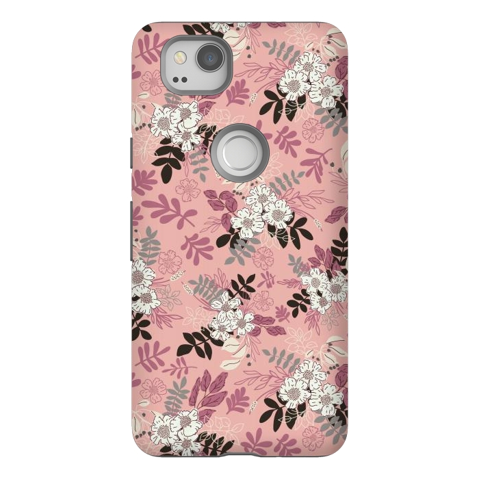 Pixel 2 StrongFit Autumnal Florals in Pink, Black and White by Paula Ohreen