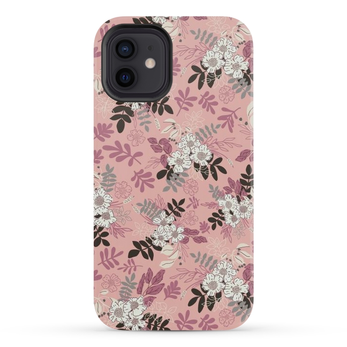 iPhone 12 mini StrongFit Autumnal Florals in Pink, Black and White by Paula Ohreen