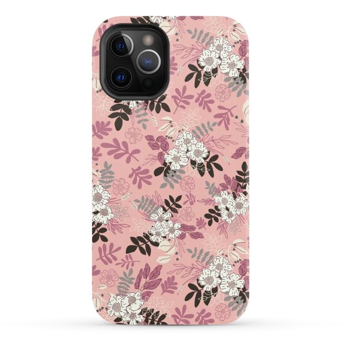 iPhone 12 Pro StrongFit Autumnal Florals in Pink, Black and White by Paula Ohreen