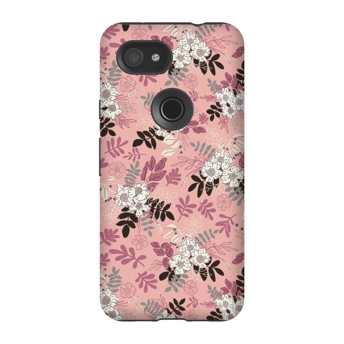 Pixel 3A StrongFit Autumnal Florals in Pink, Black and White by Paula Ohreen
