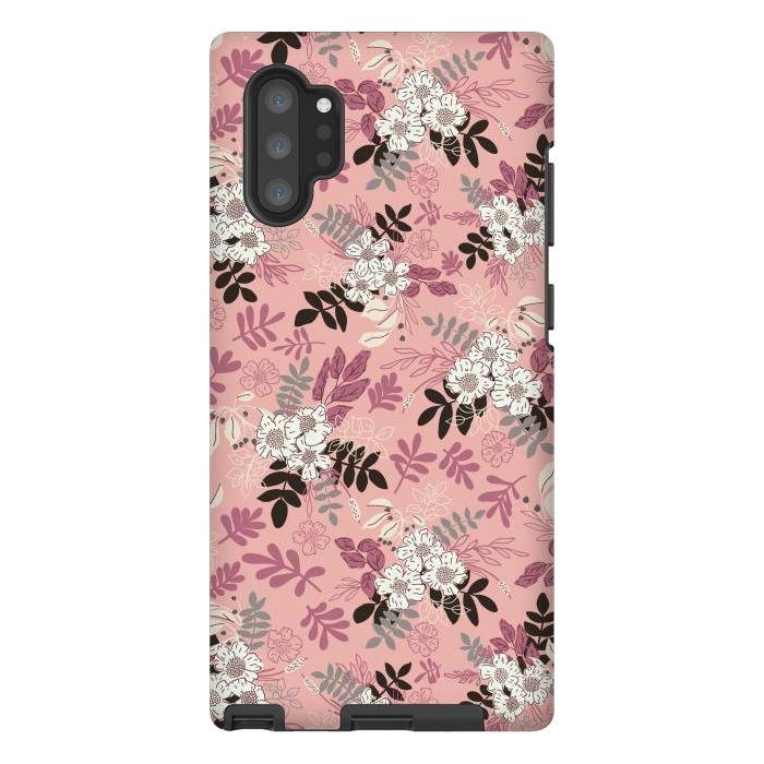 Galaxy Note 10 plus StrongFit Autumnal Florals in Pink, Black and White by Paula Ohreen