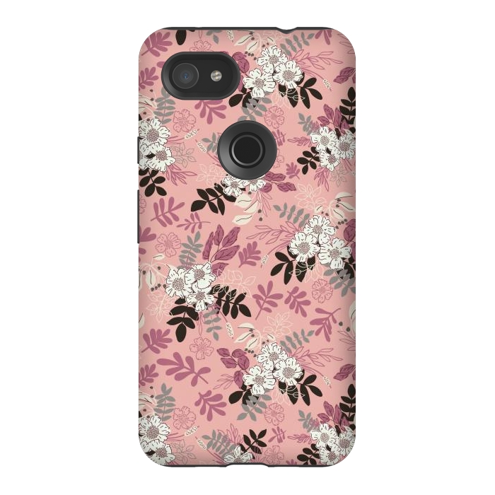 Pixel 3AXL StrongFit Autumnal Florals in Pink, Black and White by Paula Ohreen