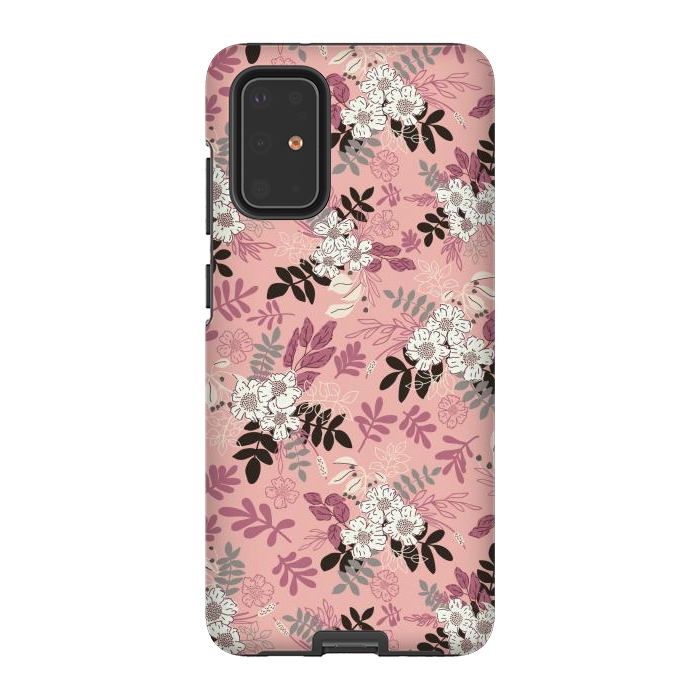 Galaxy S20 Plus StrongFit Autumnal Florals in Pink, Black and White by Paula Ohreen