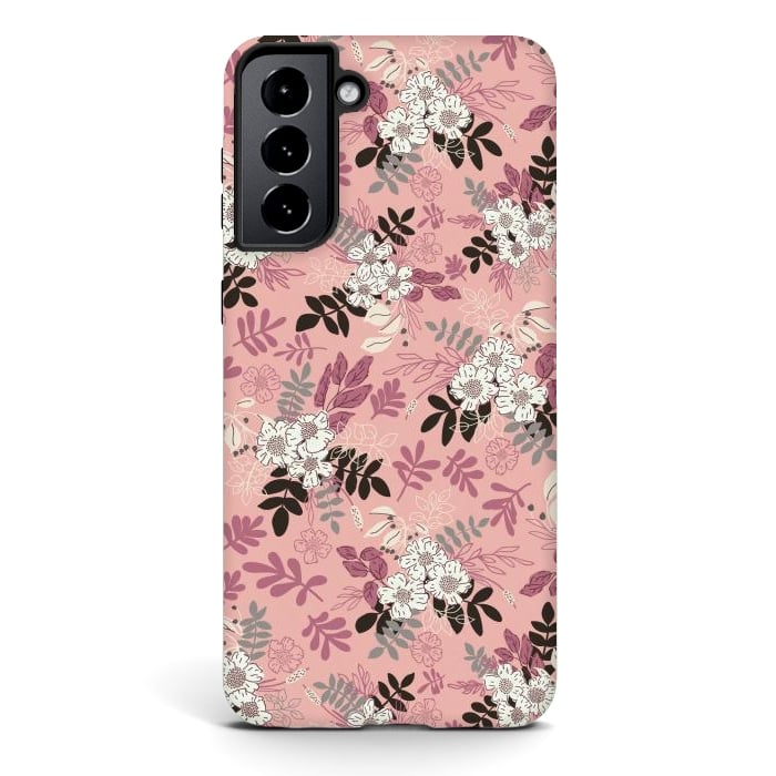 Galaxy S21 StrongFit Autumnal Florals in Pink, Black and White by Paula Ohreen