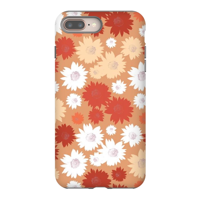 iPhone 7 plus StrongFit Retro flowers - graphic orange beige petals by Oana 