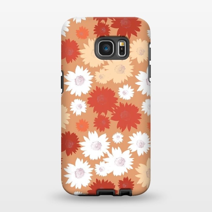 Galaxy S7 EDGE StrongFit Retro flowers - graphic orange beige petals by Oana 
