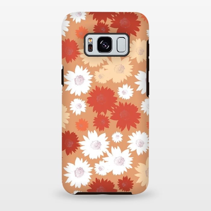 Galaxy S8 plus StrongFit Retro flowers - graphic orange beige petals by Oana 