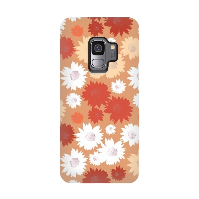 Galaxy S9 StrongFit Retro flowers - graphic orange beige petals by Oana 