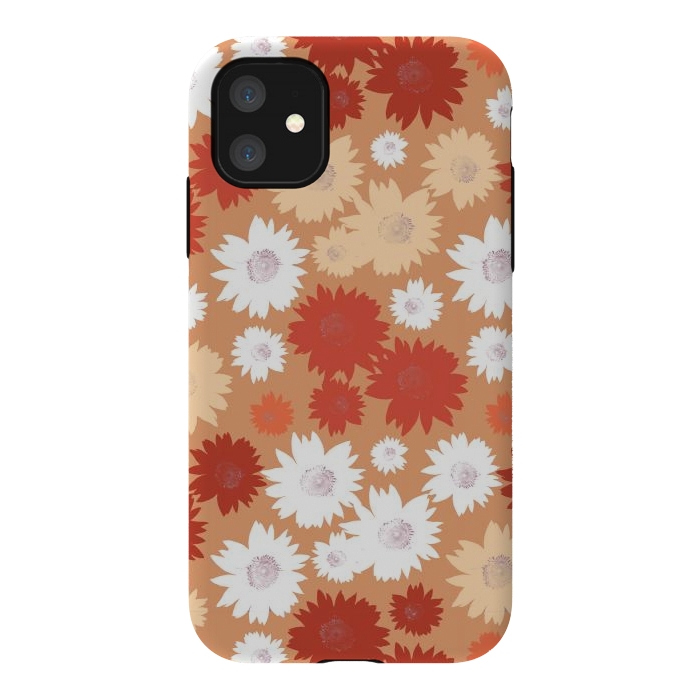 iPhone 11 StrongFit Retro flowers - graphic orange beige petals by Oana 
