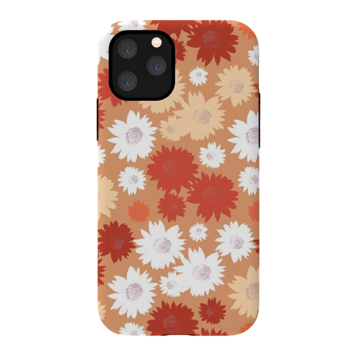 iPhone 11 Pro StrongFit Retro flowers - graphic orange beige petals by Oana 