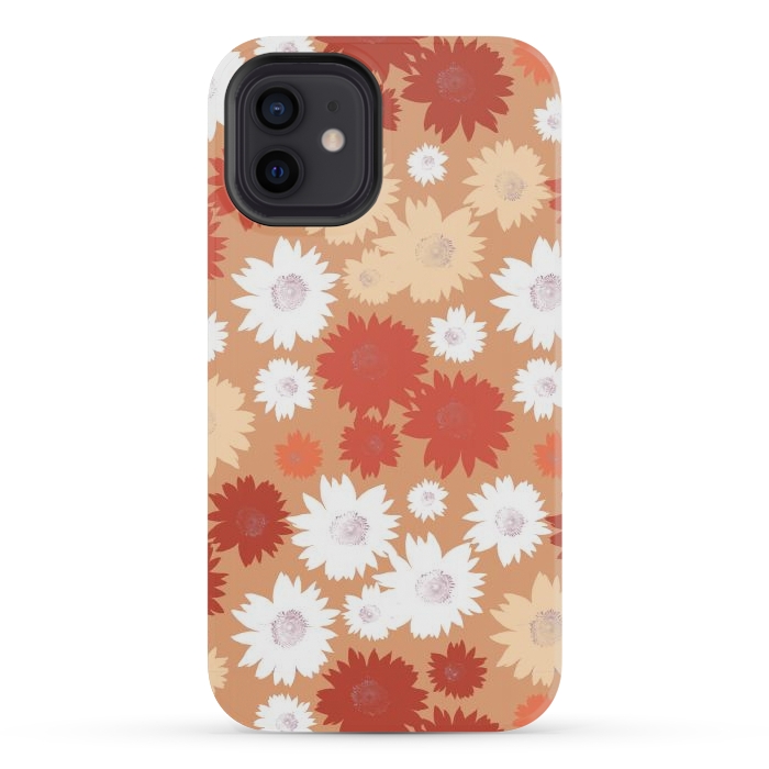 iPhone 12 mini StrongFit Retro flowers - graphic orange beige petals by Oana 