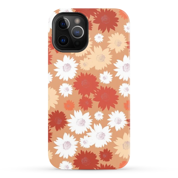 iPhone 12 Pro StrongFit Retro flowers - graphic orange beige petals by Oana 