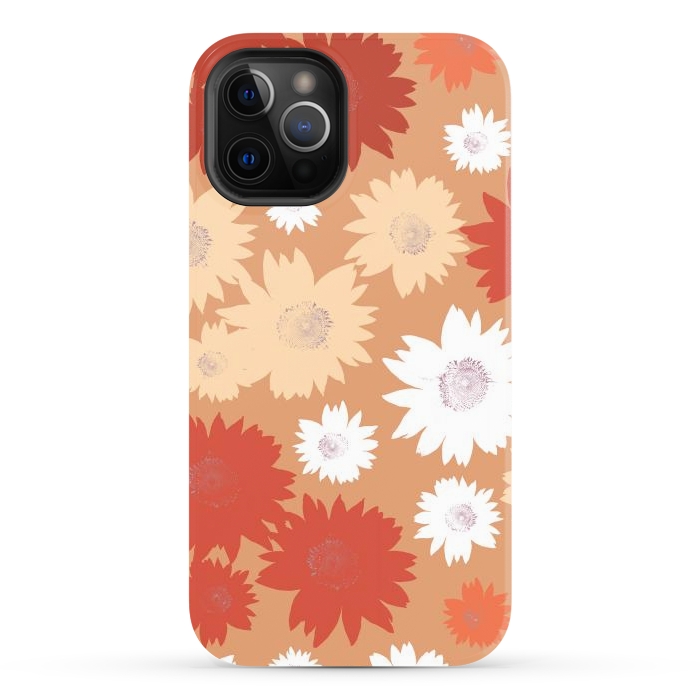 iPhone 12 Pro Max StrongFit Retro flowers - graphic orange beige petals by Oana 