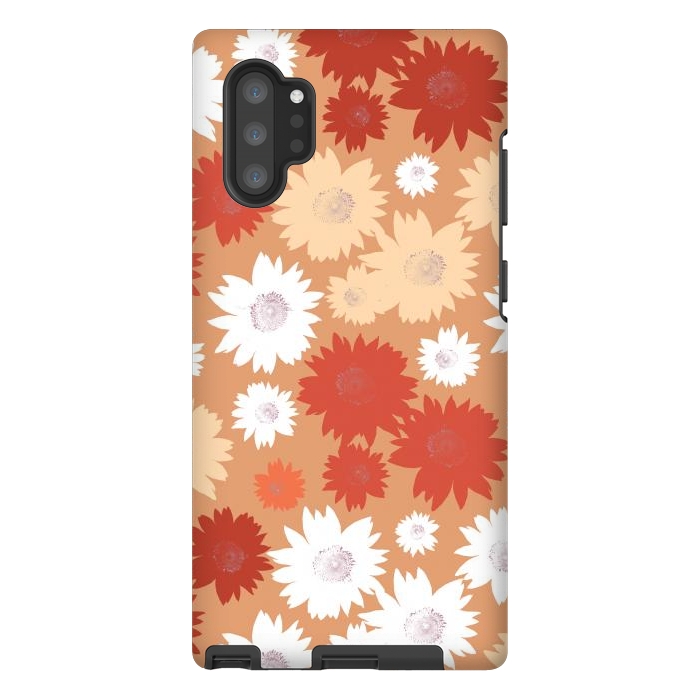Galaxy Note 10 plus StrongFit Retro flowers - graphic orange beige petals by Oana 