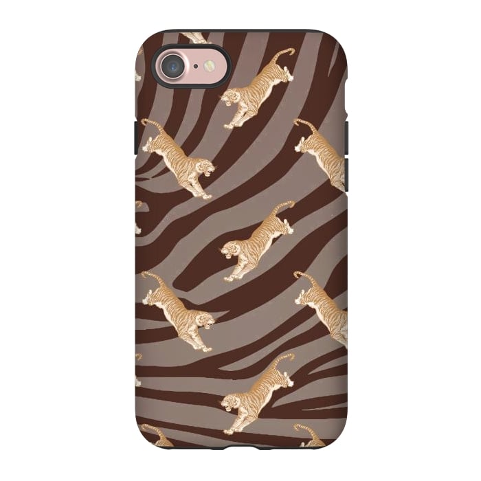 iPhone 7 StrongFit Tiger pattern on brown stripes - modern animal pattern by Oana 